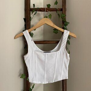 White Ribbed Corset-Style Crop Tank – Square Neck